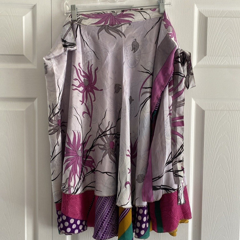 Earthbound Trading Co Reversible Wrap Skirt Womens OS Purple Floral Boho Whimsy